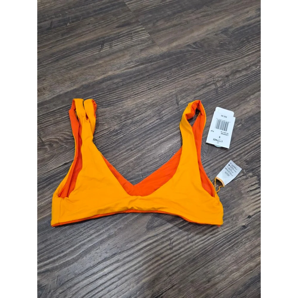 L*Space One Wave Bikini Top Small D/DD Reversible Orange Yellow Swim Top NWT